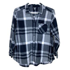 Eddie Bauer Womens 2XL Plaid Button Up Long Sleeve Shirt Gray Black Plaid Fall